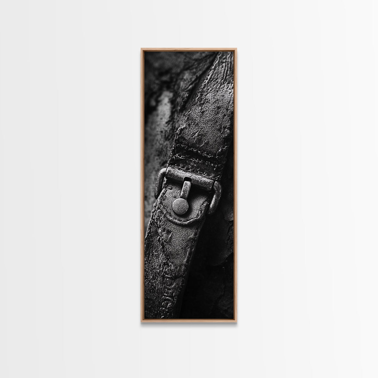 Leather Strap, Worn Texture, Rustic Detail, Framed Canvas Print, Industrial Wall Decor, Masculine Style, Close-Up Texture Art
