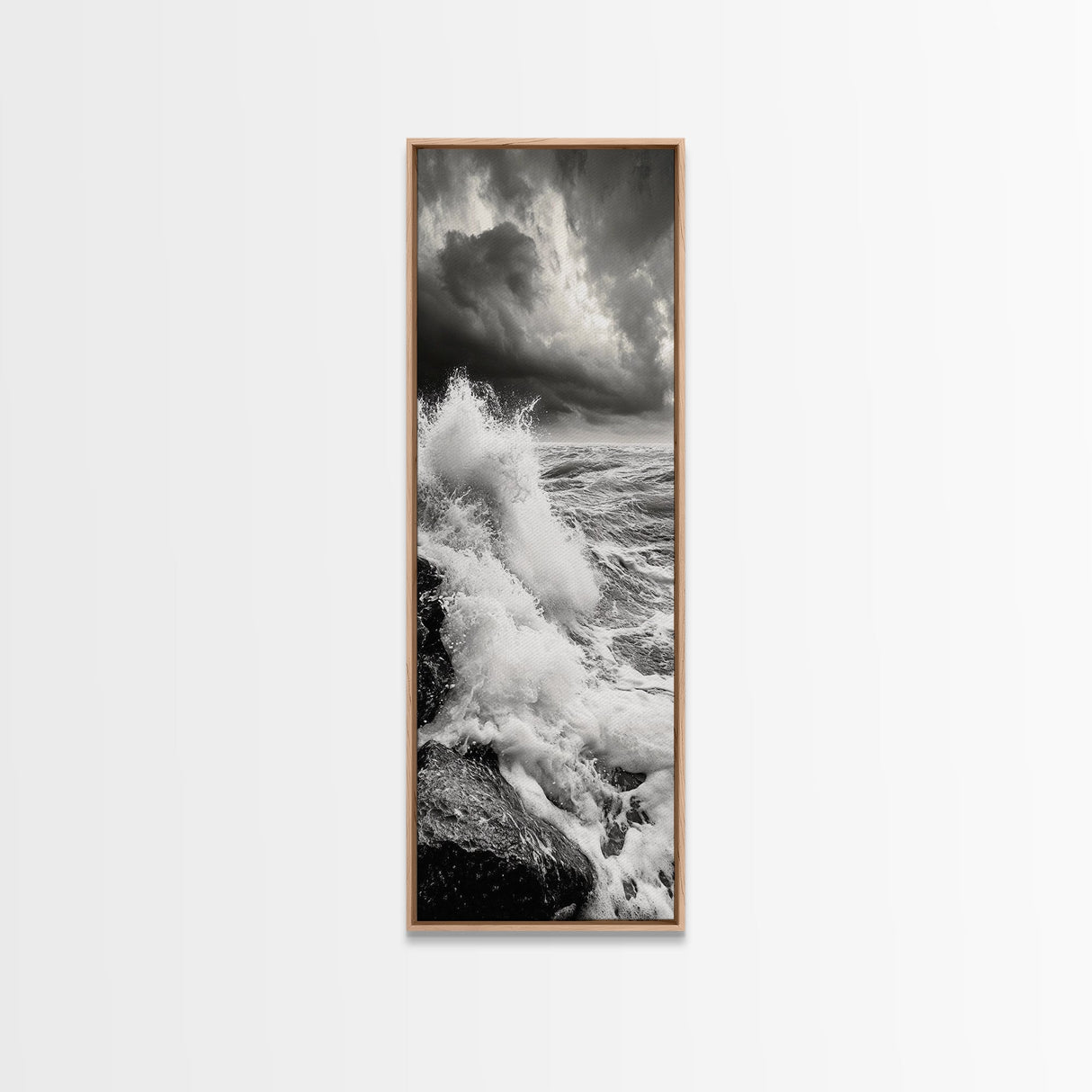 Stormy Sea, Crashing Waves, Ocean Fury, Nature Power Framed Canvas Print, Moody Living Room Wall Art, Dramatic Coastal Decor, Office Art