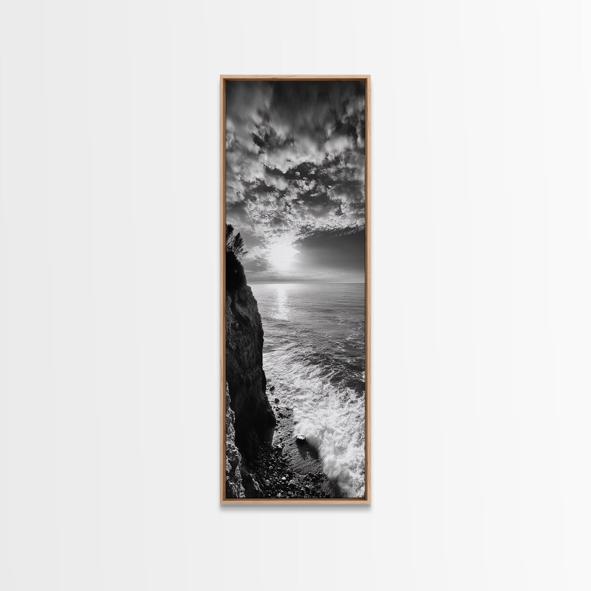 Cliff Edge, Ocean Breeze, Golden Hour, Scenic Overlook, Framed Canvas Print, Landscape Photography, Hallway Wall Art, Boho Style