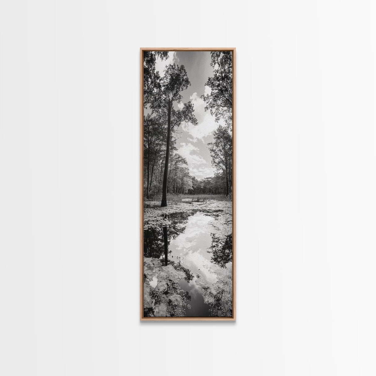 Reflective Forest, Nature Calm, Monochrome Trees, Peaceful Swamp, Framed Canvas Print, Rustic Cabin Decor, Moody Wall Art, Entryway Print