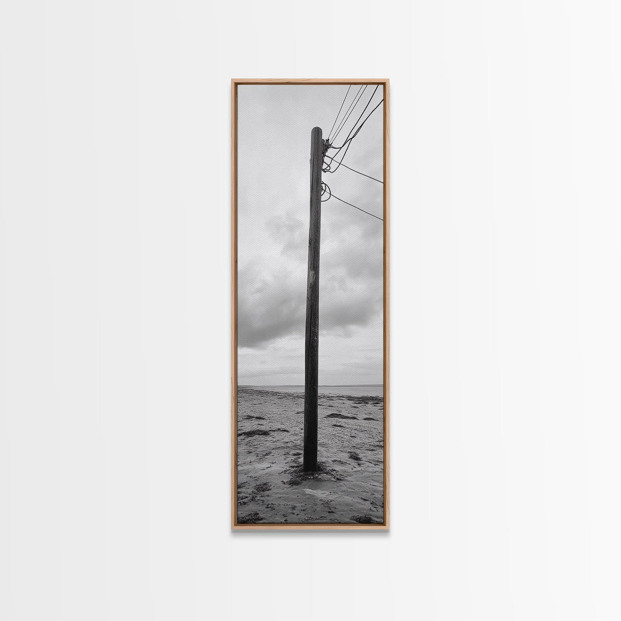 Utility Pole, Coastal Wires, Industrial Sky, Power Lines, Framed Canvas Print, Minimalist Photography, Loft Wall Art, Urban Decor