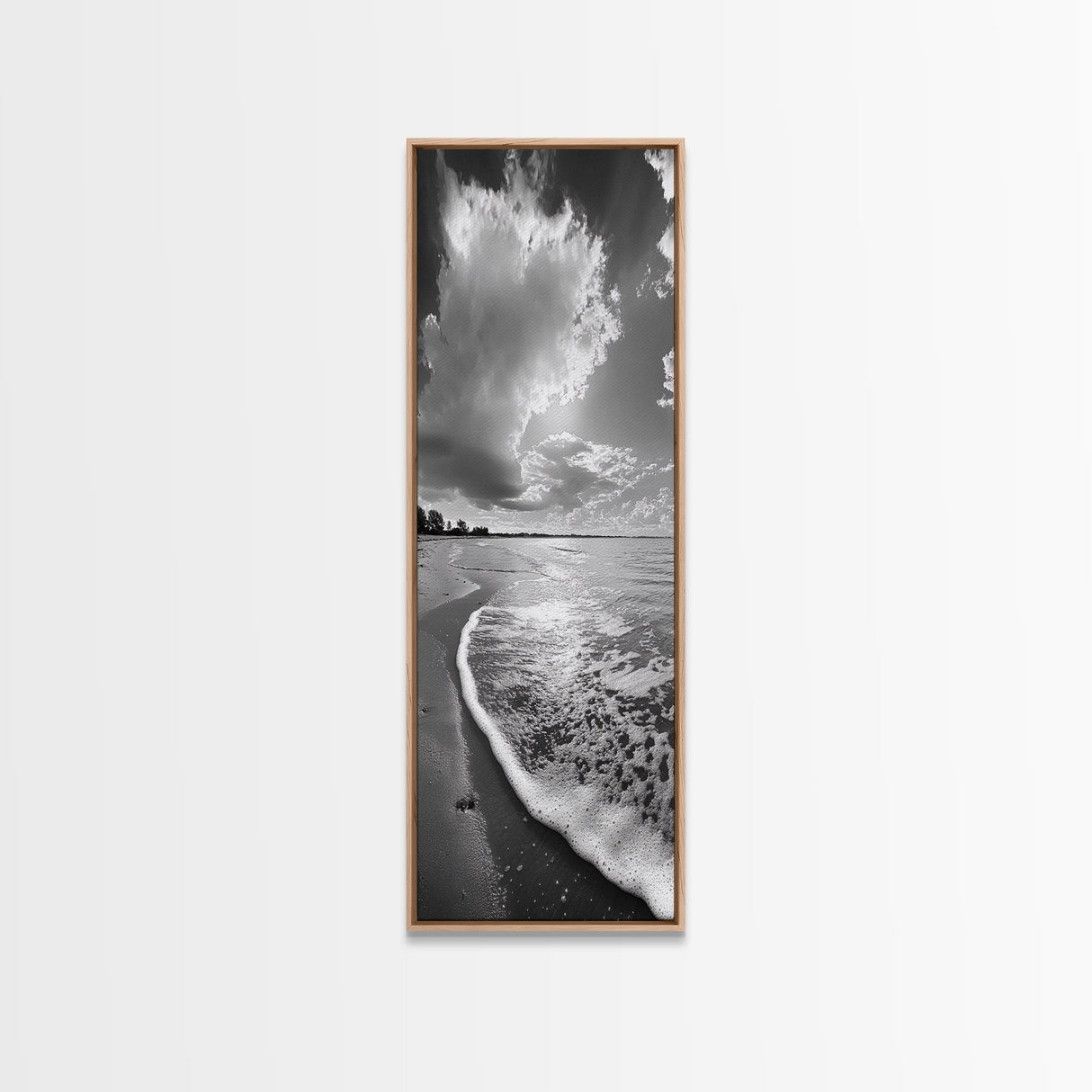 Morning Beach, Shoreline Foam, Coastal Tranquility, Sunrise Horizon, Canvas Print, Beach Wall Art, Bathroom Decor, Seaside Vibes