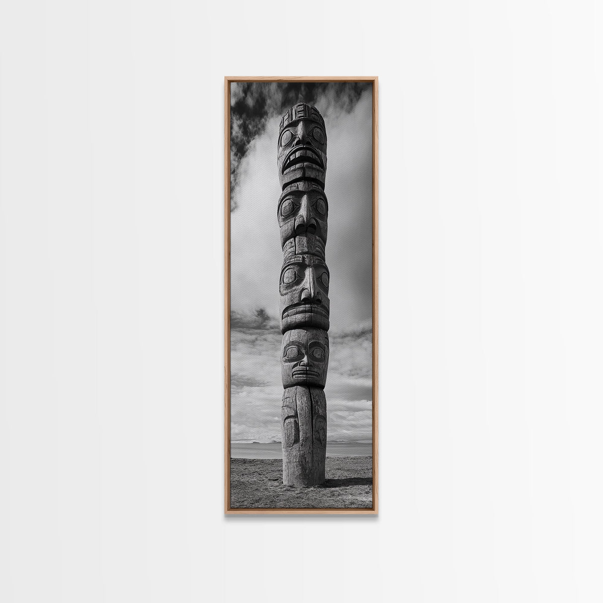 Totem Pole, Tribal Faces, Historic Symbolism, Canvas Print, Cultural Wall Decor, Office Wall Art, Rustic Museum Style Photography
