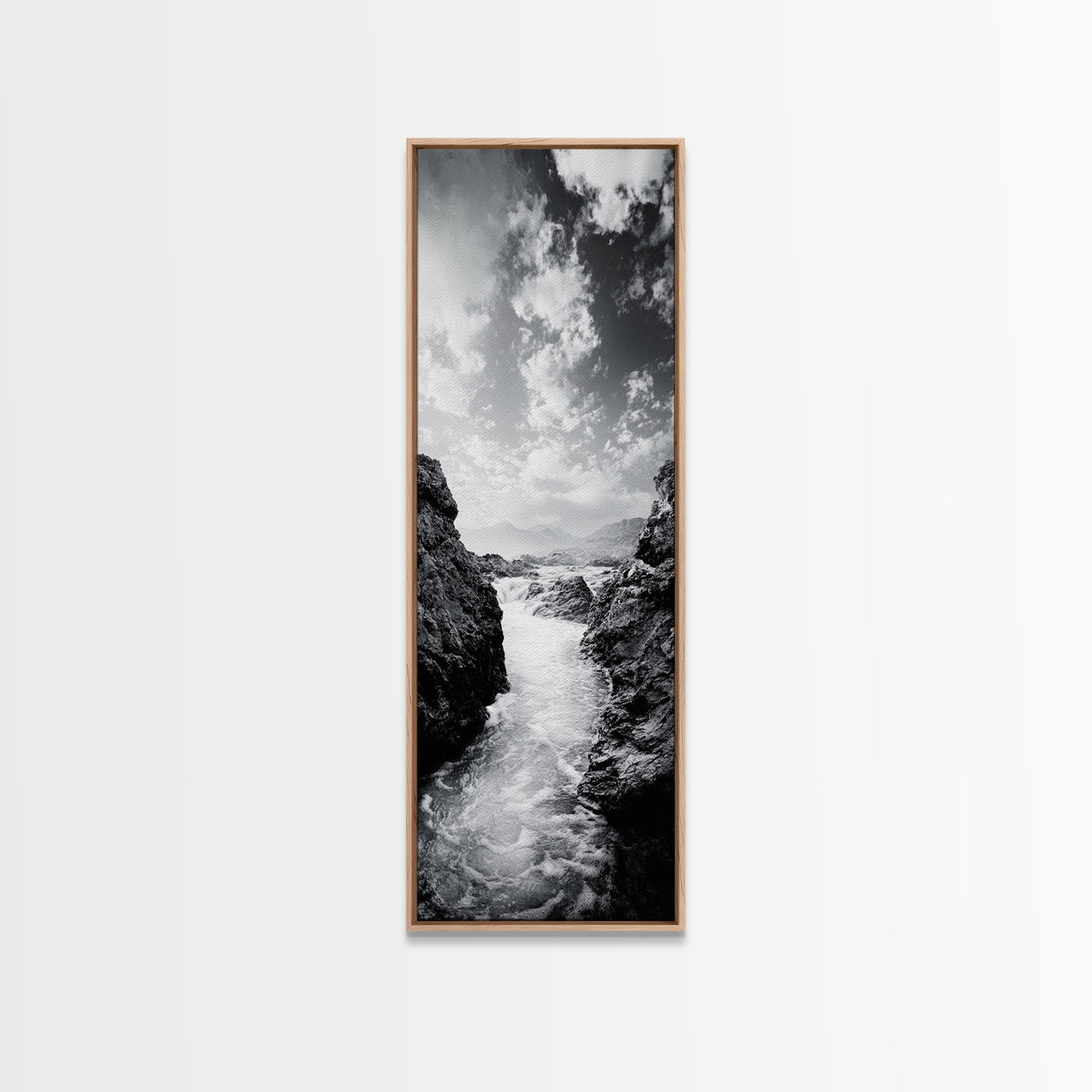 Waterfall Rocks, Mountain Mist, River Flow, Canvas Print, Black And White Landscape Art, Nature Bedroom Decor, Zen Retreat Wall Piece
