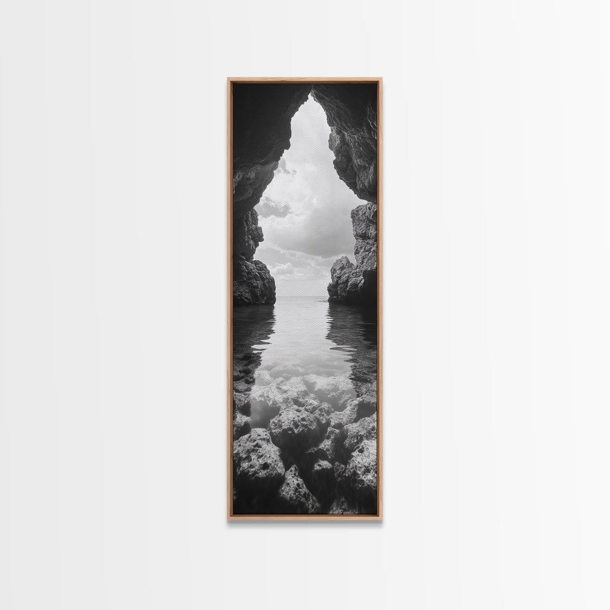 Ocean Cave View, Coastal Nature Art, Seaside Wall Decor, Minimalist Seascape Print, Bathroom Wall Art, Framed Canvas Print