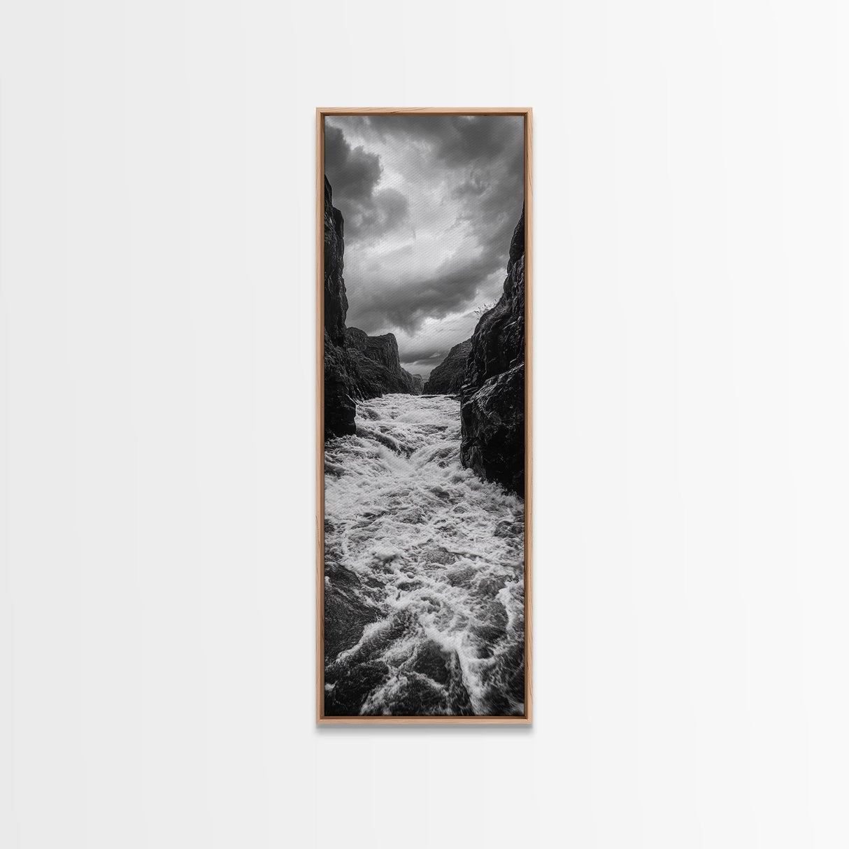 Wild River Path, Nature Wall Decor, Adventure Landscape, Monochrome Rapids, Framed Canvas Print, Rustic Living Room Wall Art, Moody Photography