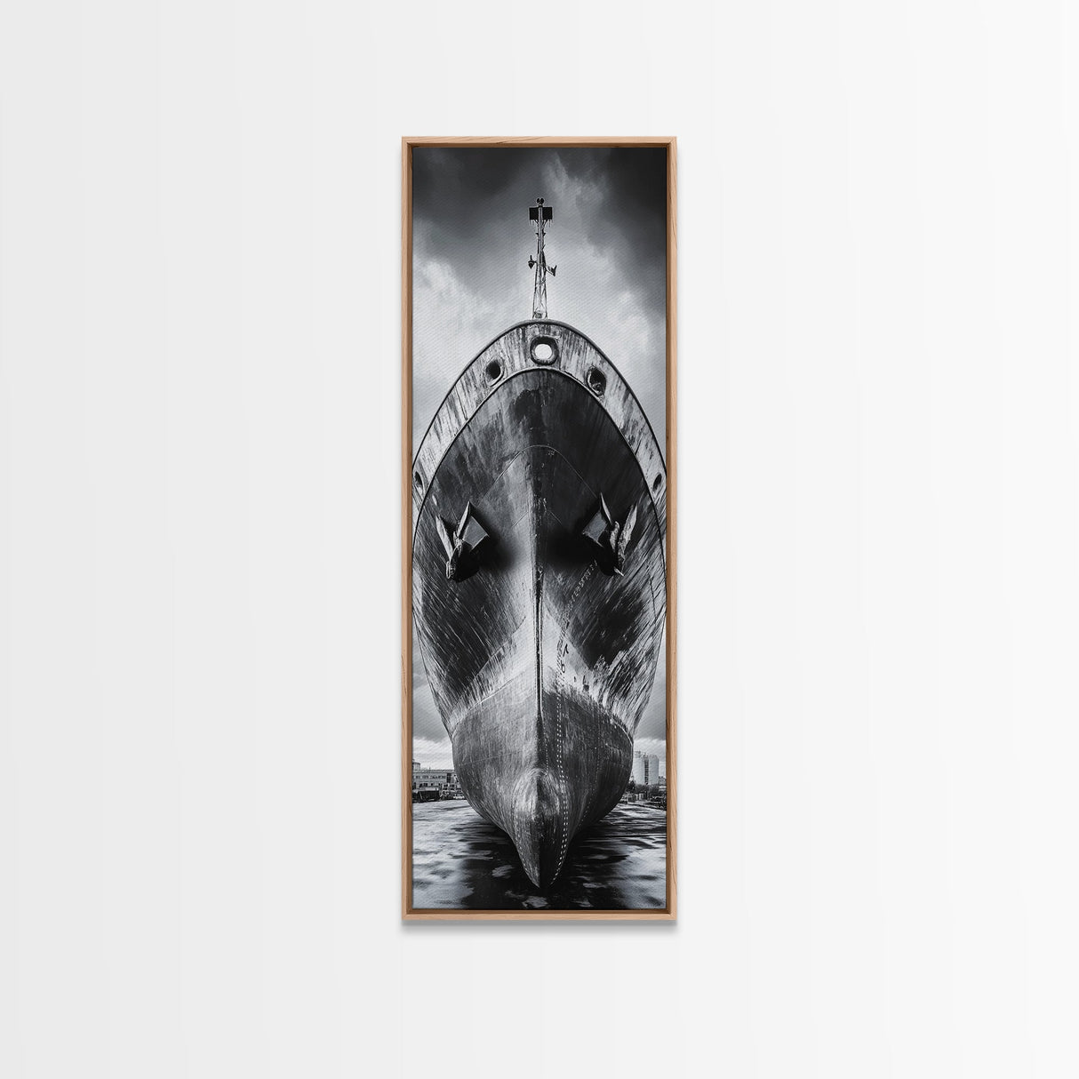 Industrial Ship, Black and White Boat, Urban Seascape, Moody Harbor, Canvas Print, Nautical Wall Art, Man Cave Art, Office Decor