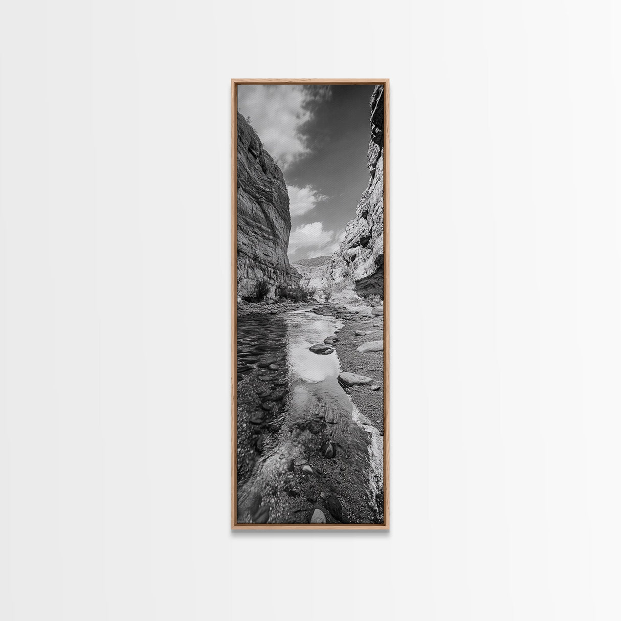Canyon Stream, Desert Serenity, Nature Escape, Earth Tones, Calm Mood, Framed Canvas Print, Bedroom Wall Art, Minimalist Landscape Art