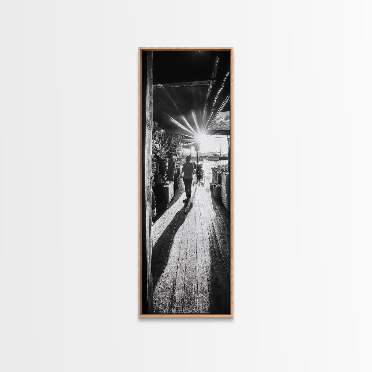Dockside Market Light, Urban Waterfront Print, Golden Hour Street Scene, Canvas Print, Kitchen Wall Art, Moody City Photography