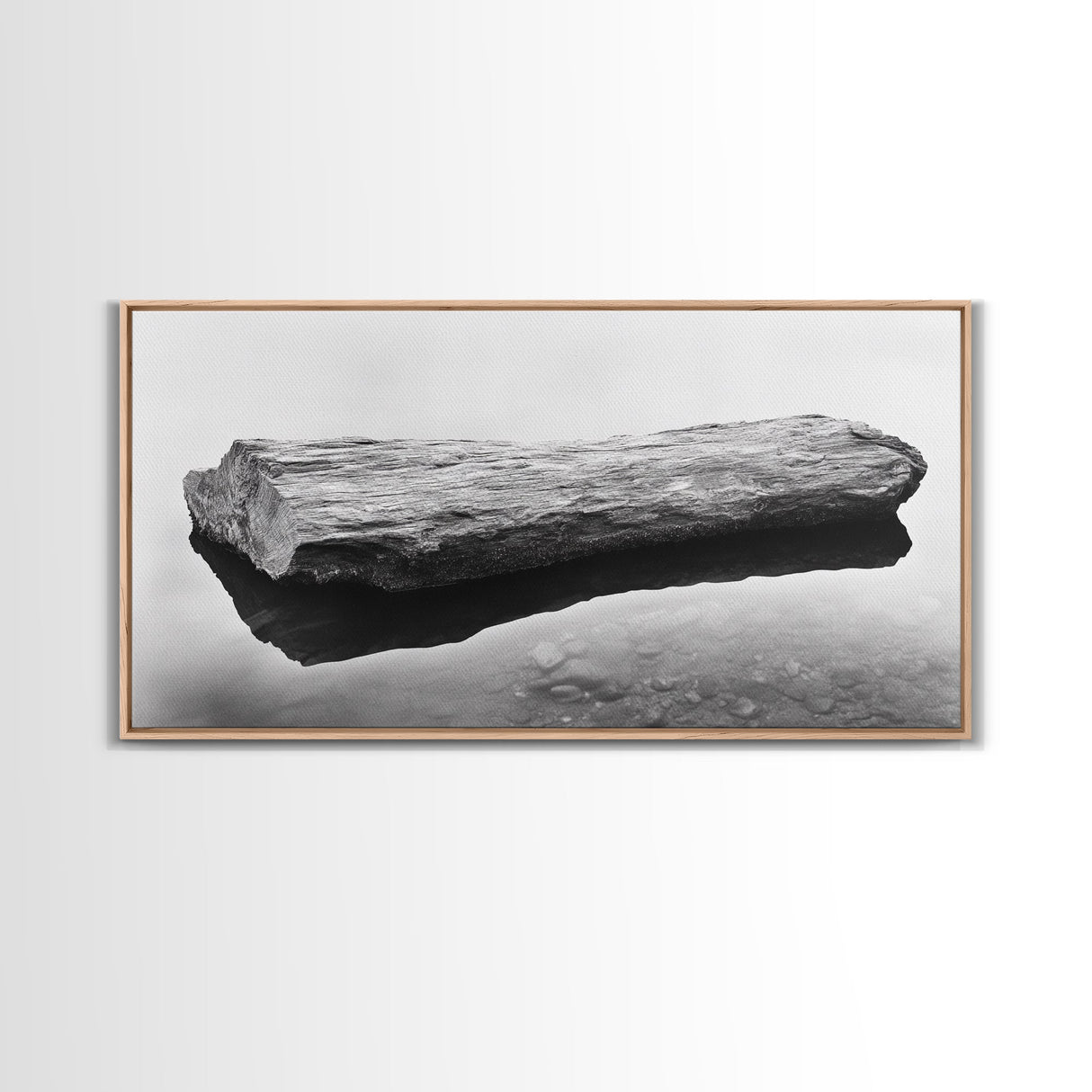 Driftwood, Calm Water, Nature Stillness, Natural Element Art, Framed Canvas Print, Zen Bathroom Wall Art, Minimalist Decor