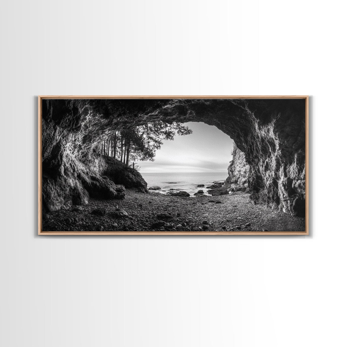 Ocean Cave Opening, Rugged Shoreline Exit, Dramatic Coastal Rock, Canvas Print, Entryway Wall Art, Moody Nautical Decor, Farmhouse Entryway