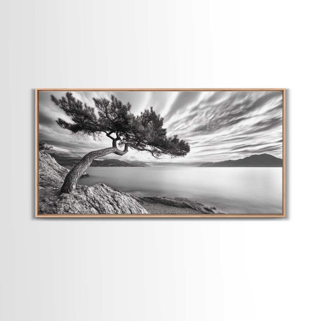 Tree Horizon, Curved Pine, Coastal Calm, Zen Scene, Canvas Print, Living Room Wall Art, Wabi Sabi Decor, Natural Minimal Aesthetic