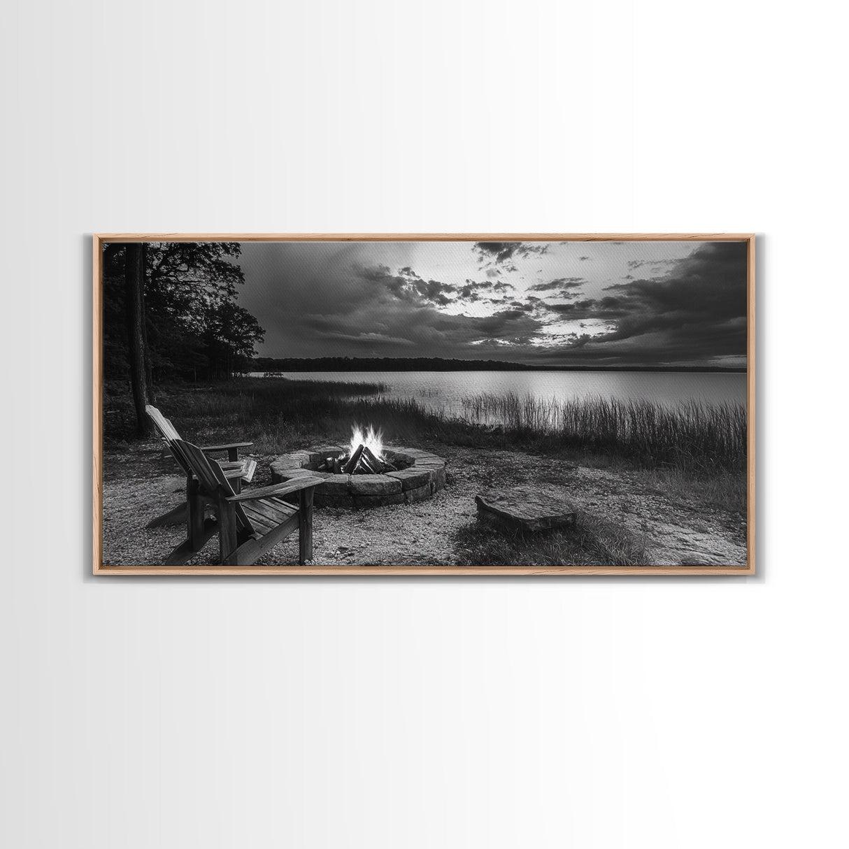 Fire Pit, Lake Sunset, Rustic Outdoors, Autumn Glow, Canvas Print, Cabin Wall Art, Fall Decor, Cozy Fireside Vibe, Nature Escape