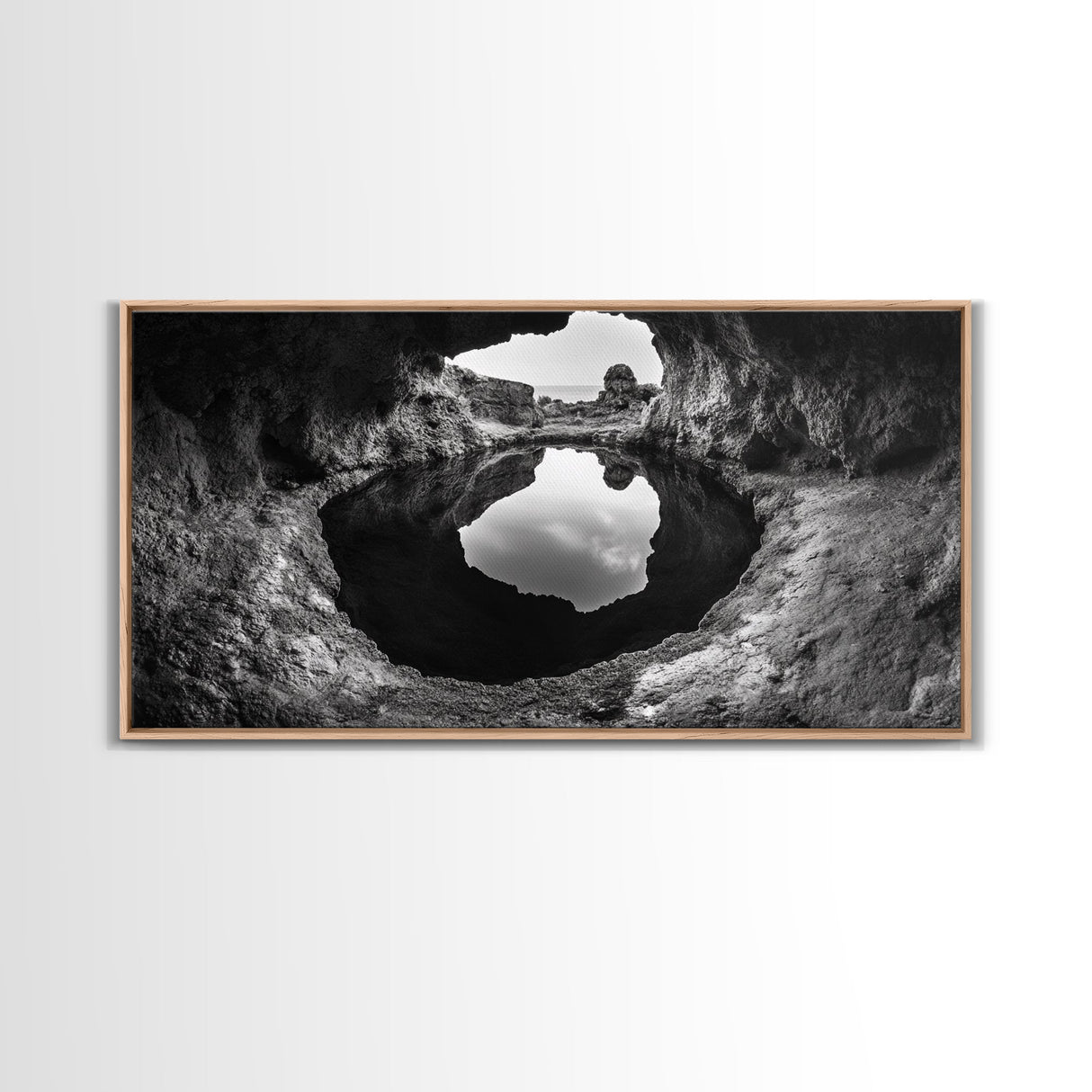 Sea Cave, Rocky Texture, Coastal Reflection, Natural Formations, Framed Canvas Print, Bathroom Art, Earthy Wall Decor, Zen Style