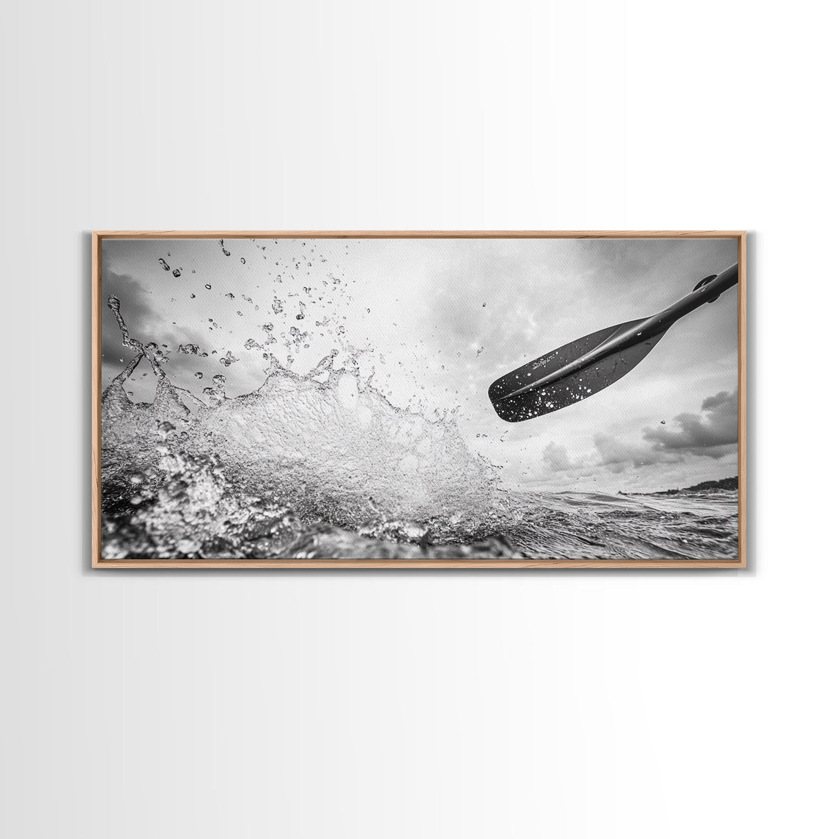 Water Splash Paddle, Adventure Photography, Kayaking Ocean Scene, Framed Canvas Print, Modern Bathroom or Coastal Wall Art