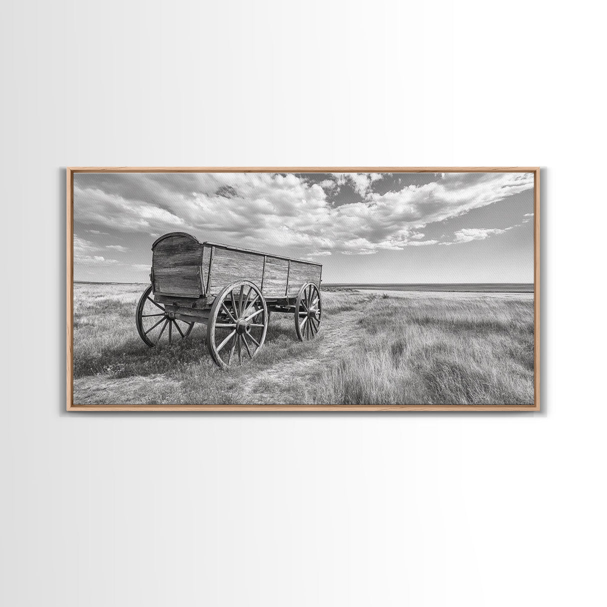 Prairie Wagon, Western Landscape, Old West Photography, Framed Canvas Print, Farmhouse Entryway or Rustic Fall Living Room Art