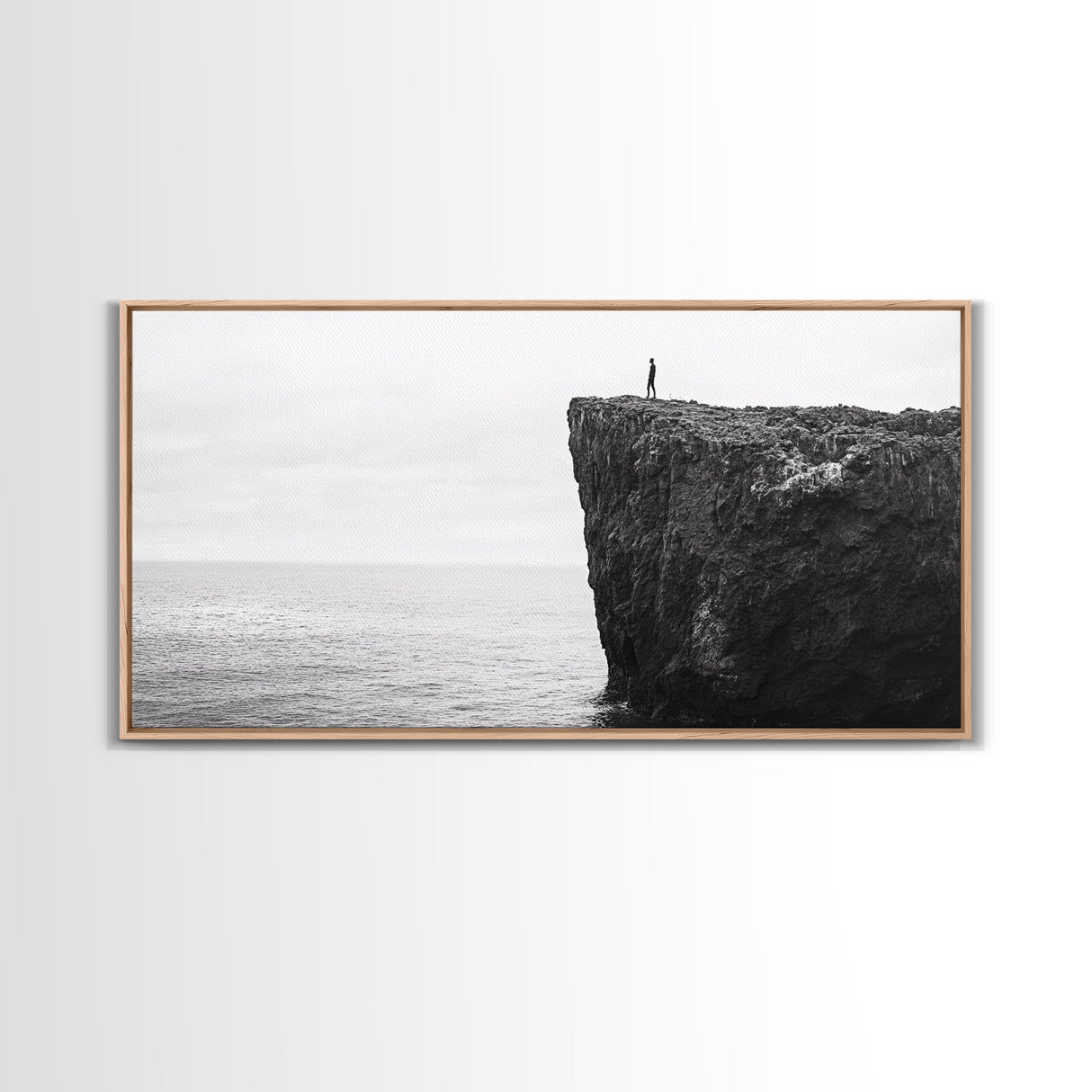 Ocean Cliff, Brave Explorer, Minimal Landscape, Adventure Wall Art, Framed Canvas Print, Modern Home Decor, Inspirational Office Art