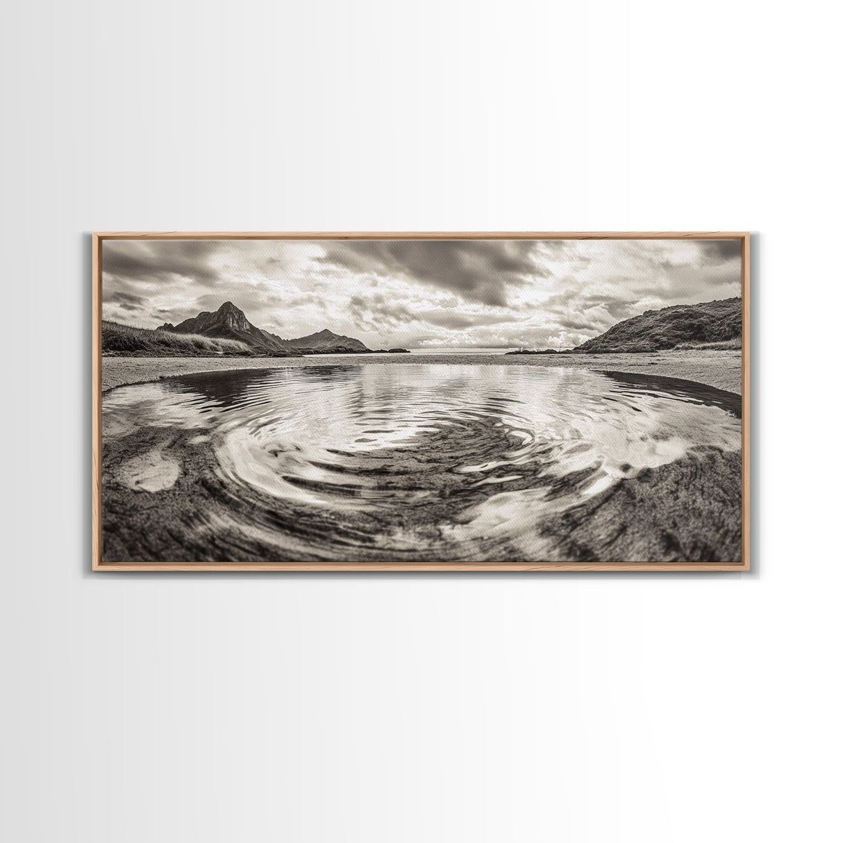 Rippled Water, Mountain View, Serene Beach, Nature Landscape, Canvas Print, minimalist art, spa decor, Scandinavian wall accent