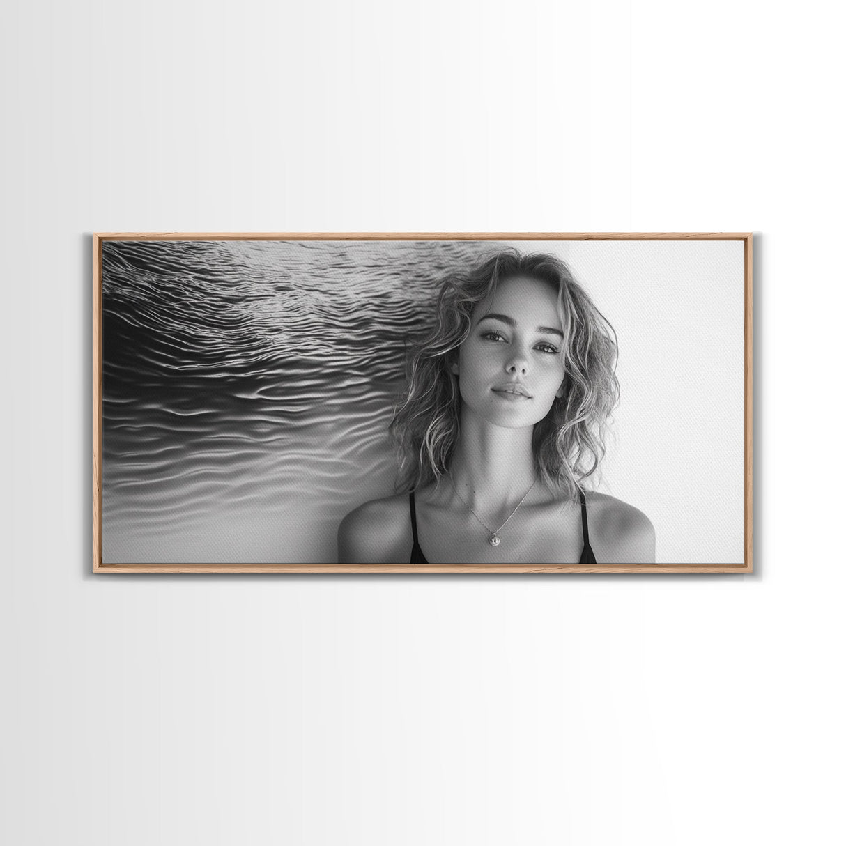 Ocean Texture, Abstract Waves, Modern Female, Artistic Portrait, Canvas Print, fashion wall art, glam room decor, minimal black white