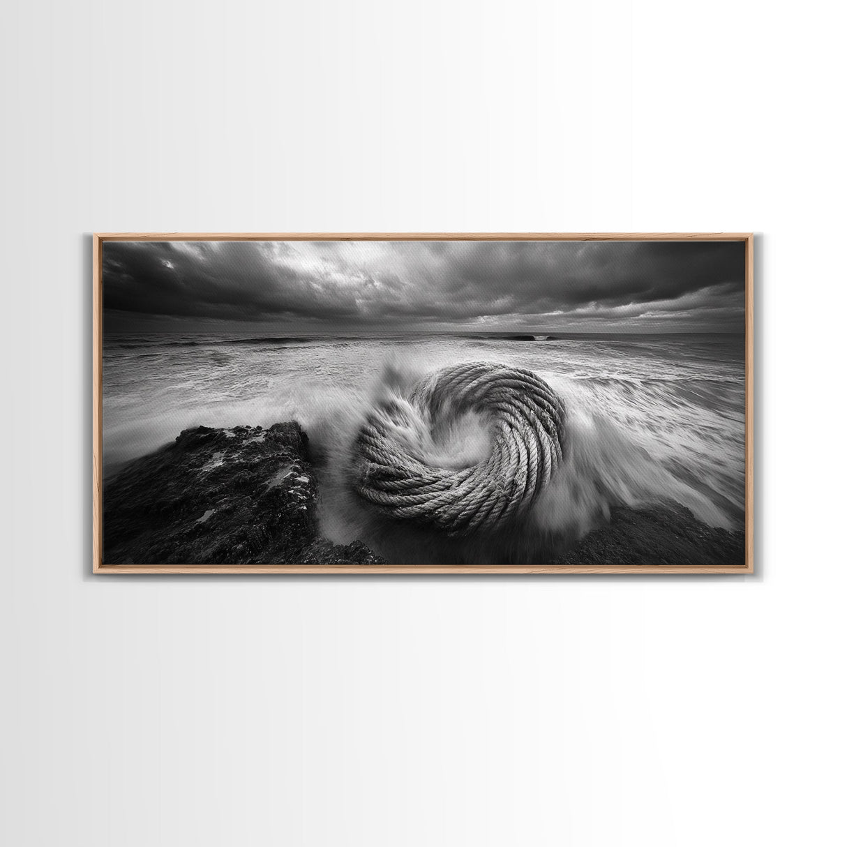 Ocean Rope Coil, Stormy Sea Art, Nautical Wall Decor, Coastal Photography, Canvas Print, Moody Ocean Art, Bathroom Wall Art, Nautical Home Decor