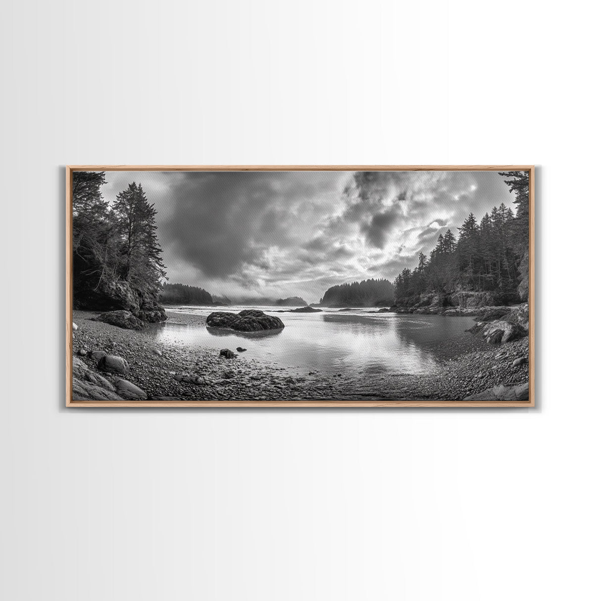 Misty Forest, Coastal Wilderness, Moody Landscape, Nature Escape, Framed Canvas Print, Cabin Decor, Autumn Wall Art, Woodland Aesthetic