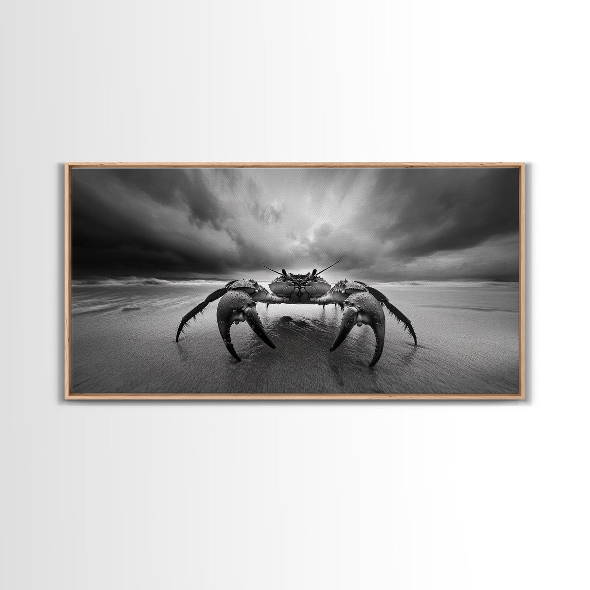 Fierce Crab, Coastal Storm, Ocean Mood, Dramatic Shore, Framed Canvas Print, Bathroom Wall Art, Beach House Decor, Marine Photography