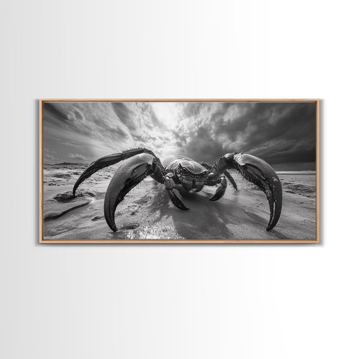 Giant Crab Close-Up, Beach Creature Art, Ocean Monster Print, Fantasy Wildlife Scene, Framed Canvas Print, Game Room Wall Art