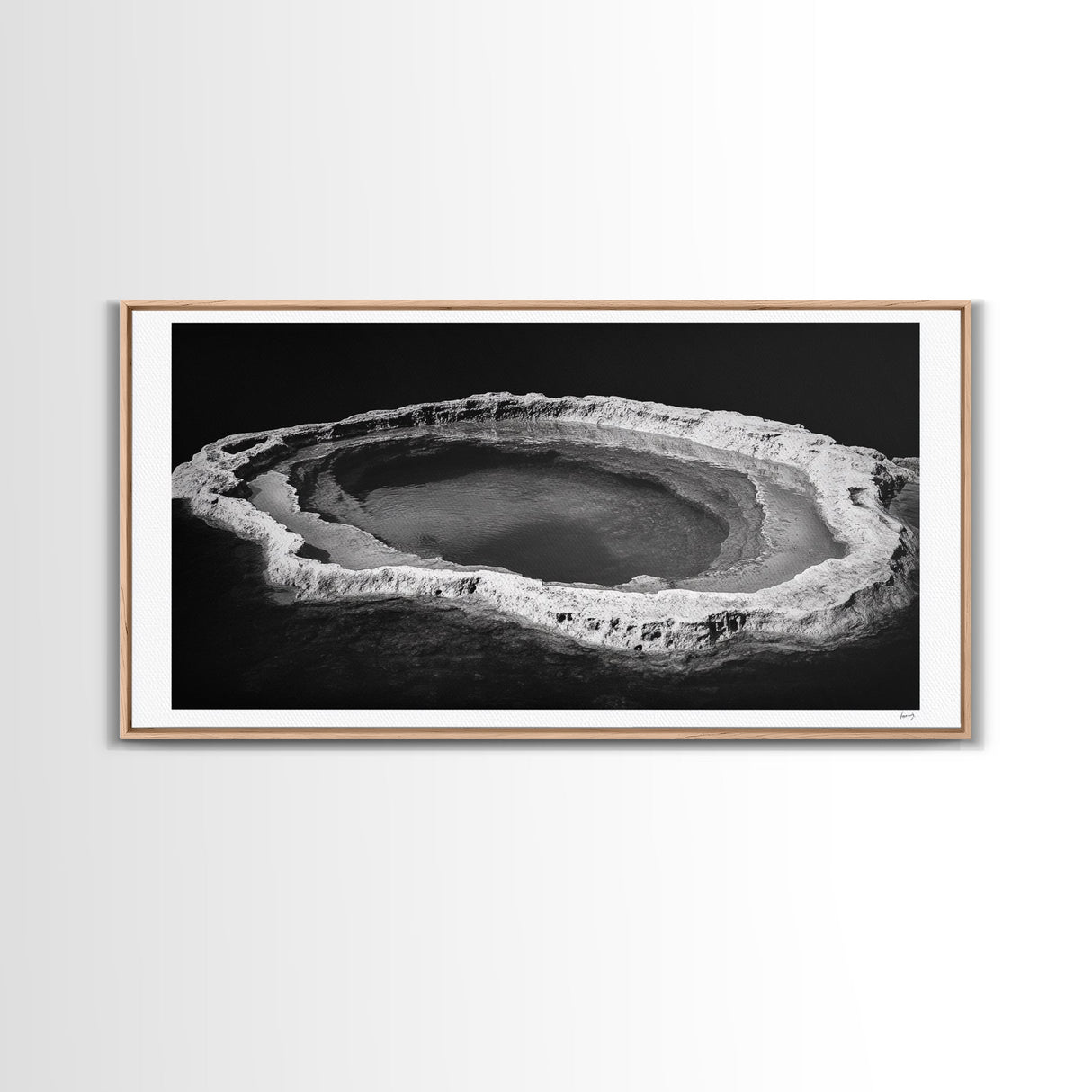 Natural Mineral Pool, Geothermal Abstract, Monochrome Texture, Framed Canvas Print, Minimalist Wall Art, Bathroom or Spa Decor