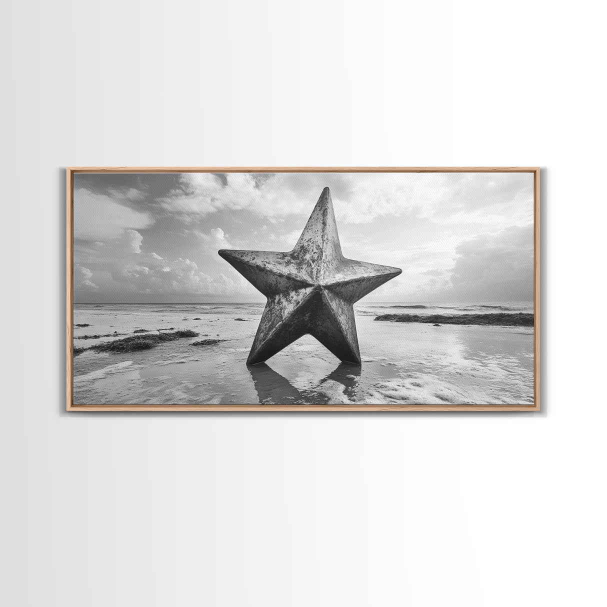 Weathered Star Sculpture, Coastal Symbol, Beach Art, Framed Canvas Print, Americana Wall Art, Entryway Decor, Rustic Beach House