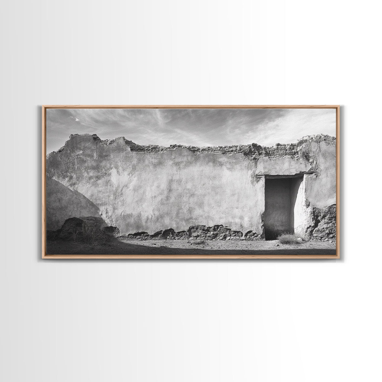 Adobe Wall, Desert Door, Rustic Texture, Framed Canvas Print, Southwest Wall Art, Neutral Earth Tones, Boho Western Living Room Decor