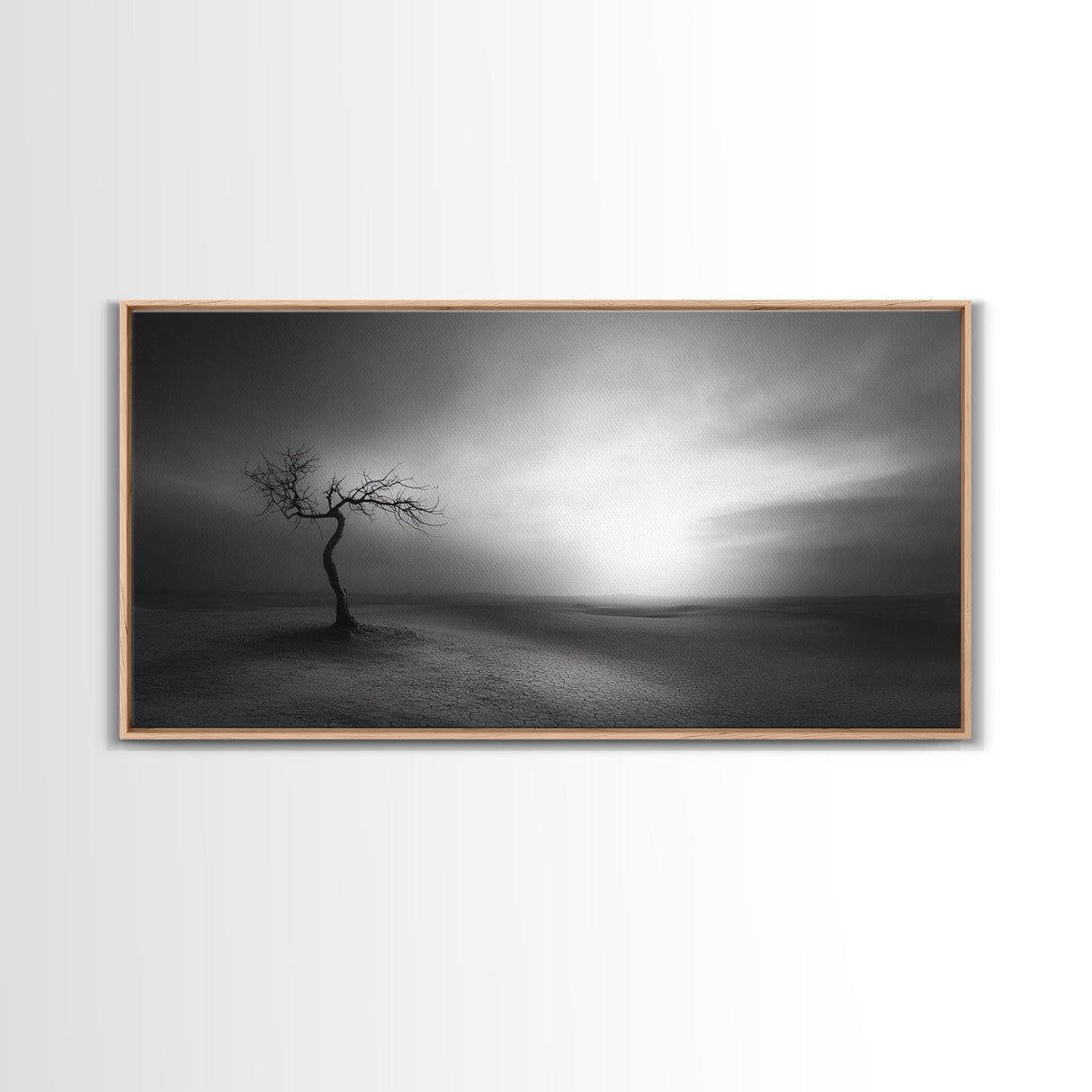 Lonely Tree, Dramatic Desert, Emotional Landscape, Framed Canvas Print, Bedroom Wall Art, Black White Decor, Surreal Art Vibes