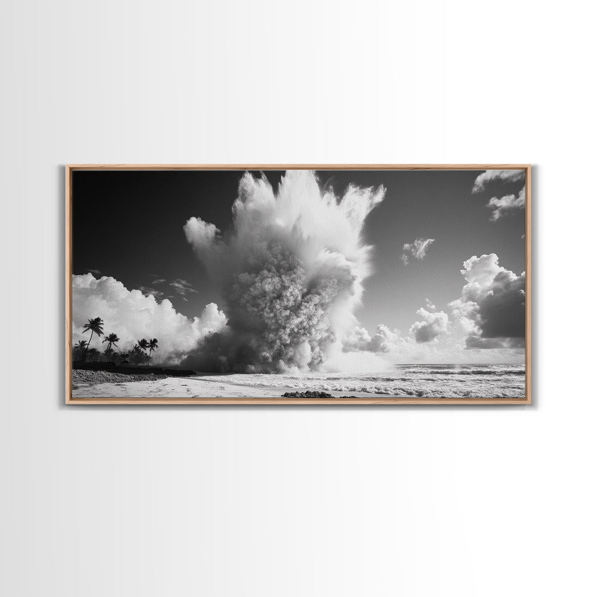 Ocean Wave Explosion, Tropical Beach Scene, Dramatic Nature Photography, Framed Canvas Print, Modern Coastal Wall Art, Bold Statement Decor