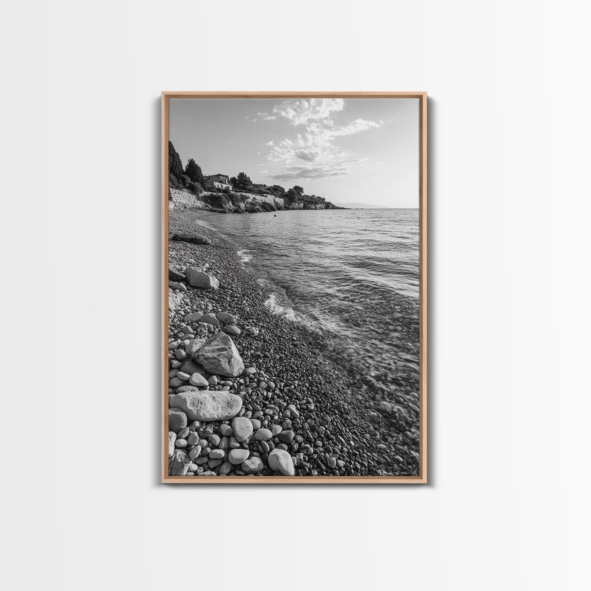 Pebble Beach, Tranquil Coastline, Coastal Stones, Sunrise Shore, Canvas Print, Bathroom Wall Art, Ocean Photography, Beach House Decor
