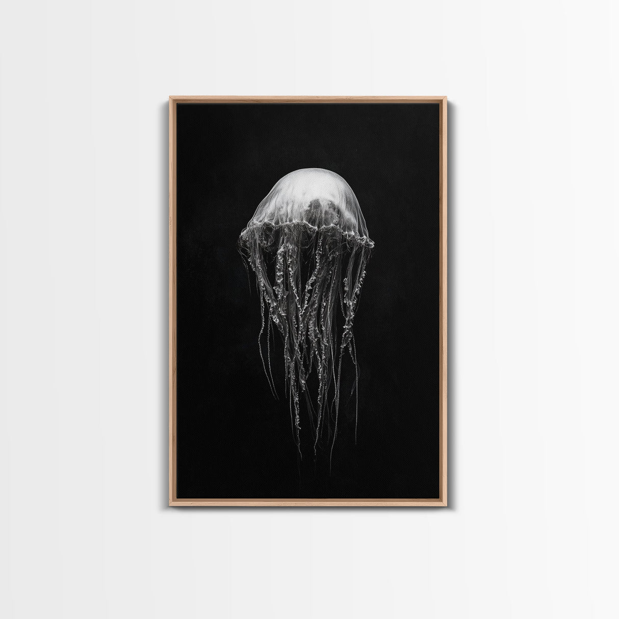 Elegant Jellyfish Art, Ocean Wildlife, Monochrome Marine, Framed Canvas Print, Bathroom Decor, Nautical Wall Art, Minimalist Sea Life