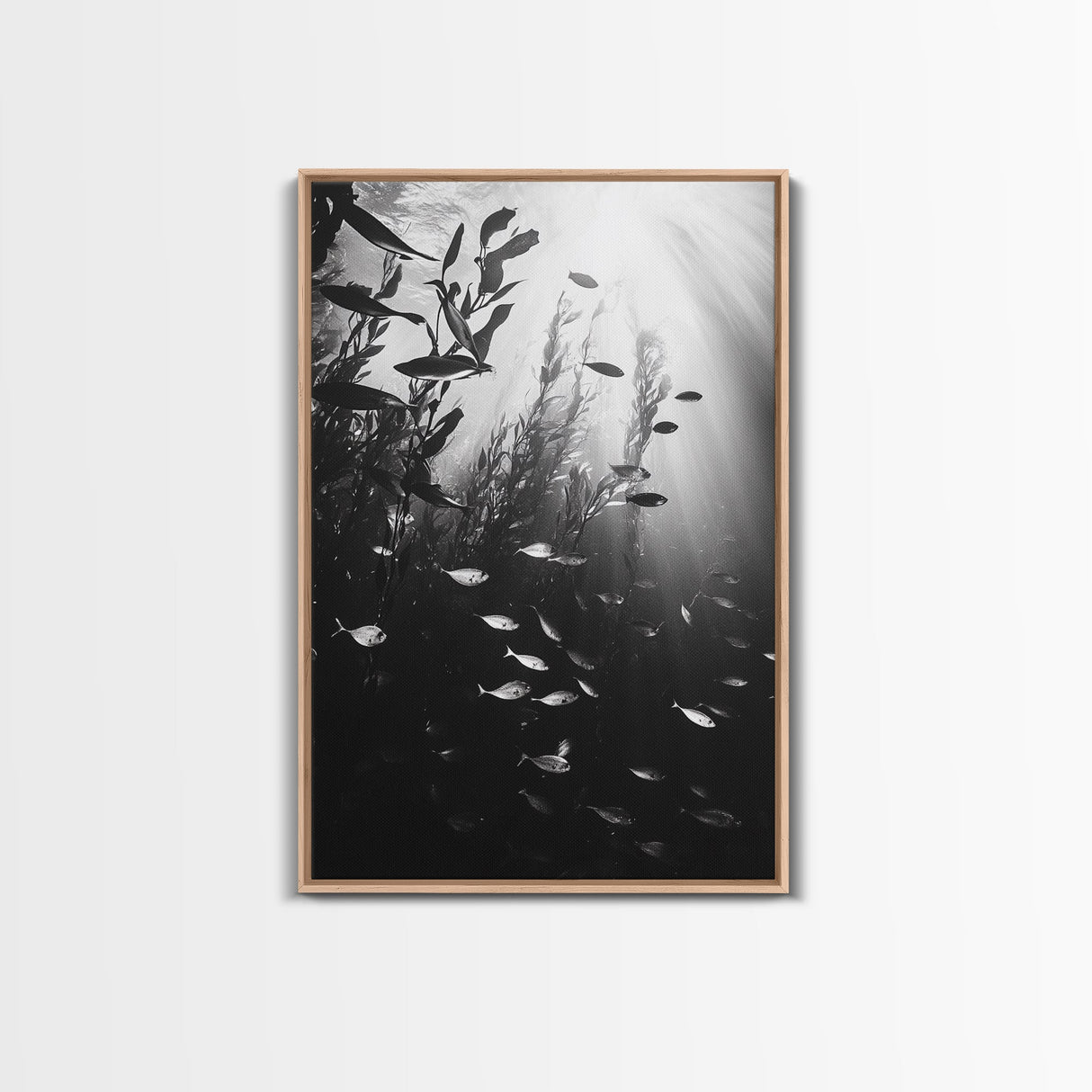 Kelp Forest Depth, Underwater Fish Scene, Ocean Life, Canvas Print, Marine Wall Art, Coastal Decor, Moody Nature Photography, Bathroom Art