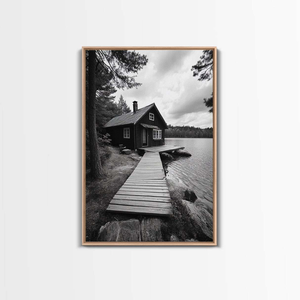 Lake Cabin Path, Nordic Forest Retreat, Nature Escape, Canvas Print, Cozy Wall Art, Scandinavian Decor, Fall Rustic Living Room Art