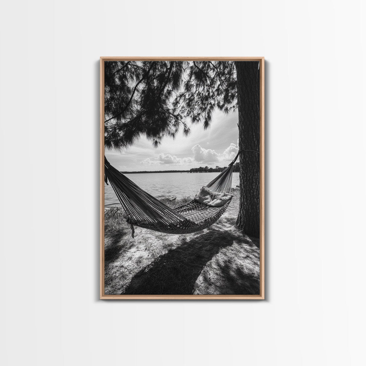Hammock Lake View, Peaceful Retreat, Summer Breeze, Canvas Print, Boho Outdoor Art, Bedroom Relaxation Decor, Minimalist Coastal Vibe