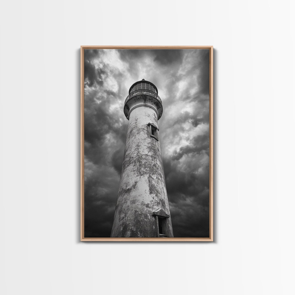 Stormy Lighthouse Closeup, Dramatic Skies, Weathered Beacon, Canvas Print, Coastal Decor, Dark Nautical Wall Art, Moody Ocean Theme
