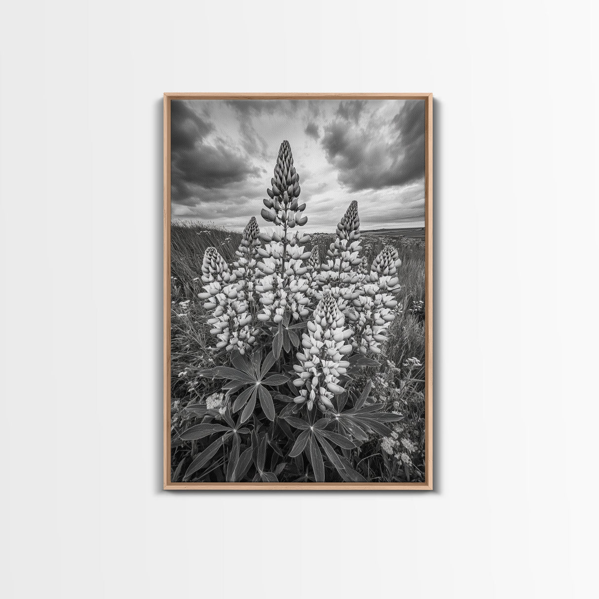 Lupine Flower Field, Bold Floral, Spring Nature Scene, Framed Canvas Print, Boho Living Room Art, Botanical Wall Decor