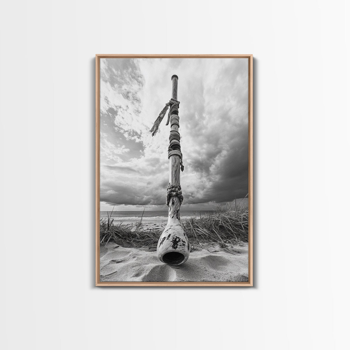 Coastal Totem, Beach Symbol, Stormy Horizon, Framed Canvas Print, nautical art, entryway decor, tribal coastal artwork, Modern Loft Decor