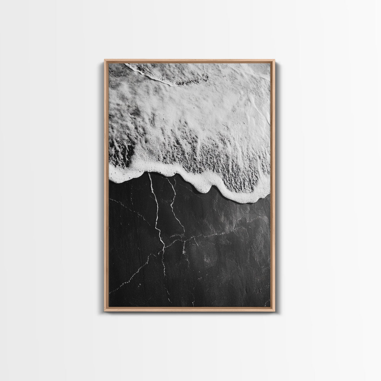 Wave Edge, Cracked Earth, Tide Meets Stone, Nature Contrast, Canvas Print, Abstract Ocean Art, Minimalist Wall Decor, Bathroom Artwork
