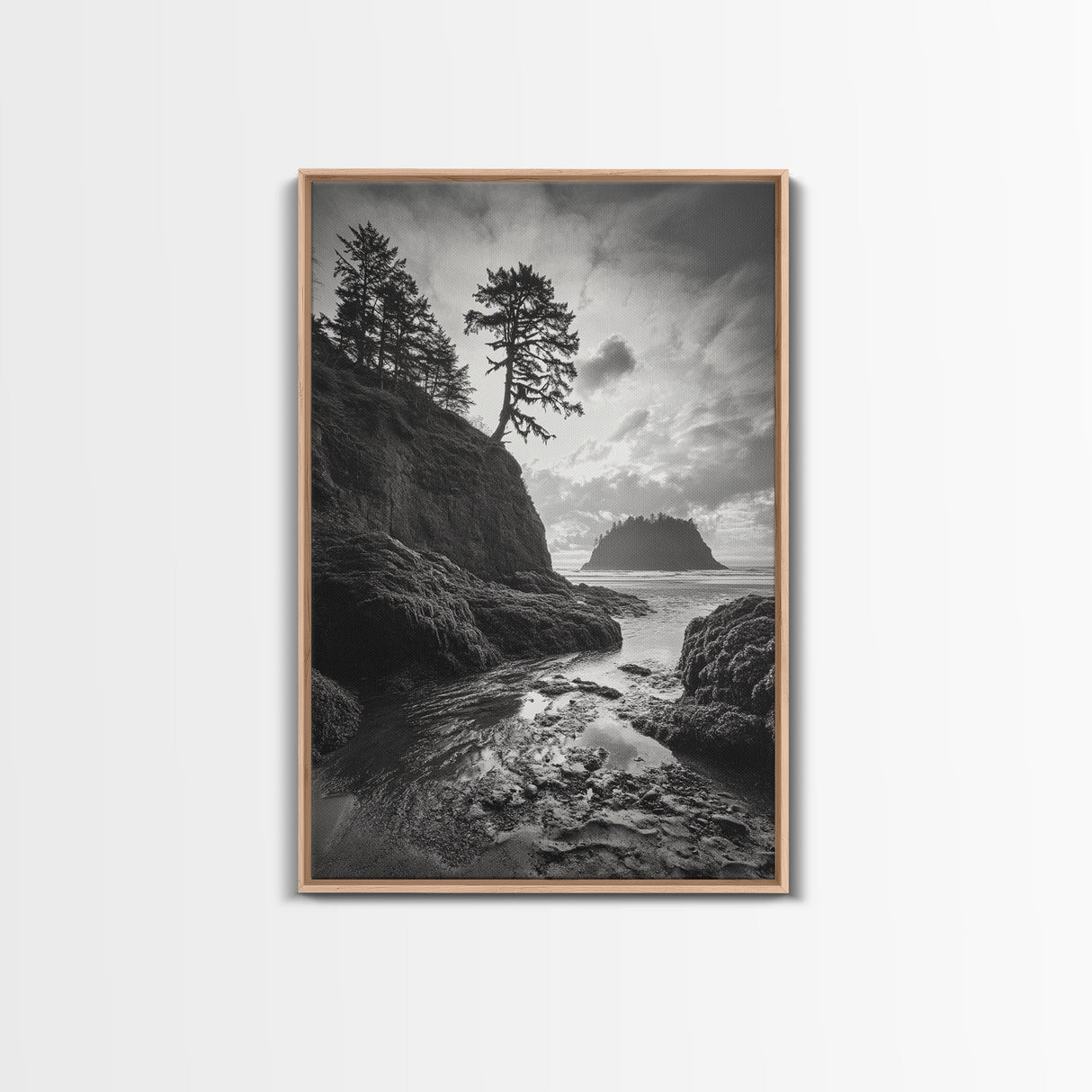 Seastack View, Dramatic Cliff, Ocean Rock Formations, Coastal Drama, Framed Canvas Print, Living Room Wall Art, Natural Scenic Decor