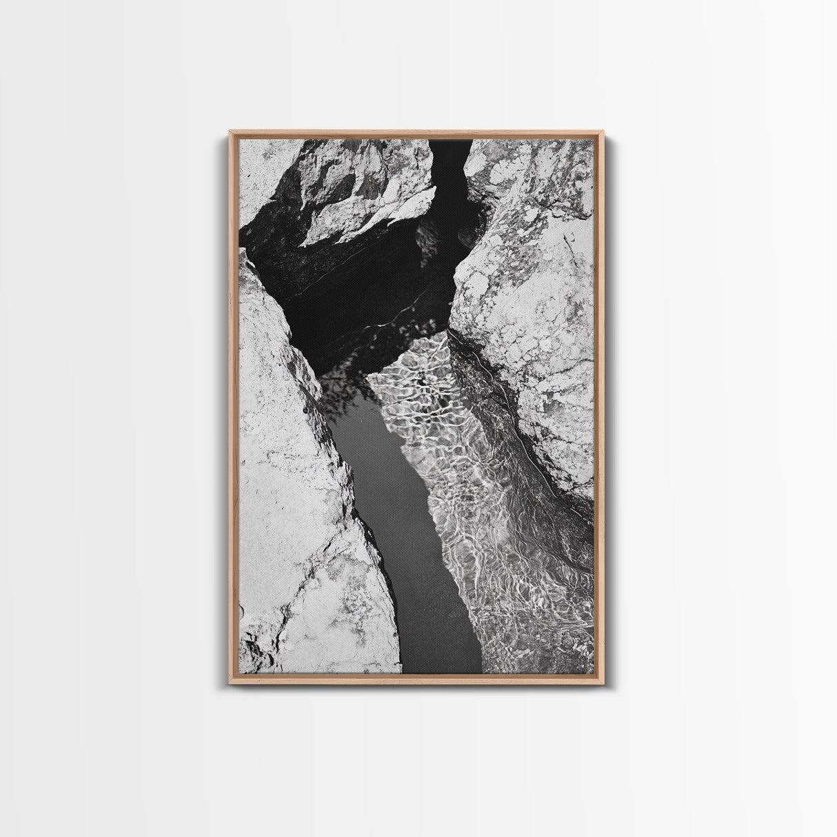 Rock Crevice, Light Ripples, Natural Texture, Abstract Nature, Framed Canvas Print, Kitchen Wall Art, Earth Tone Style, Modern Rustic