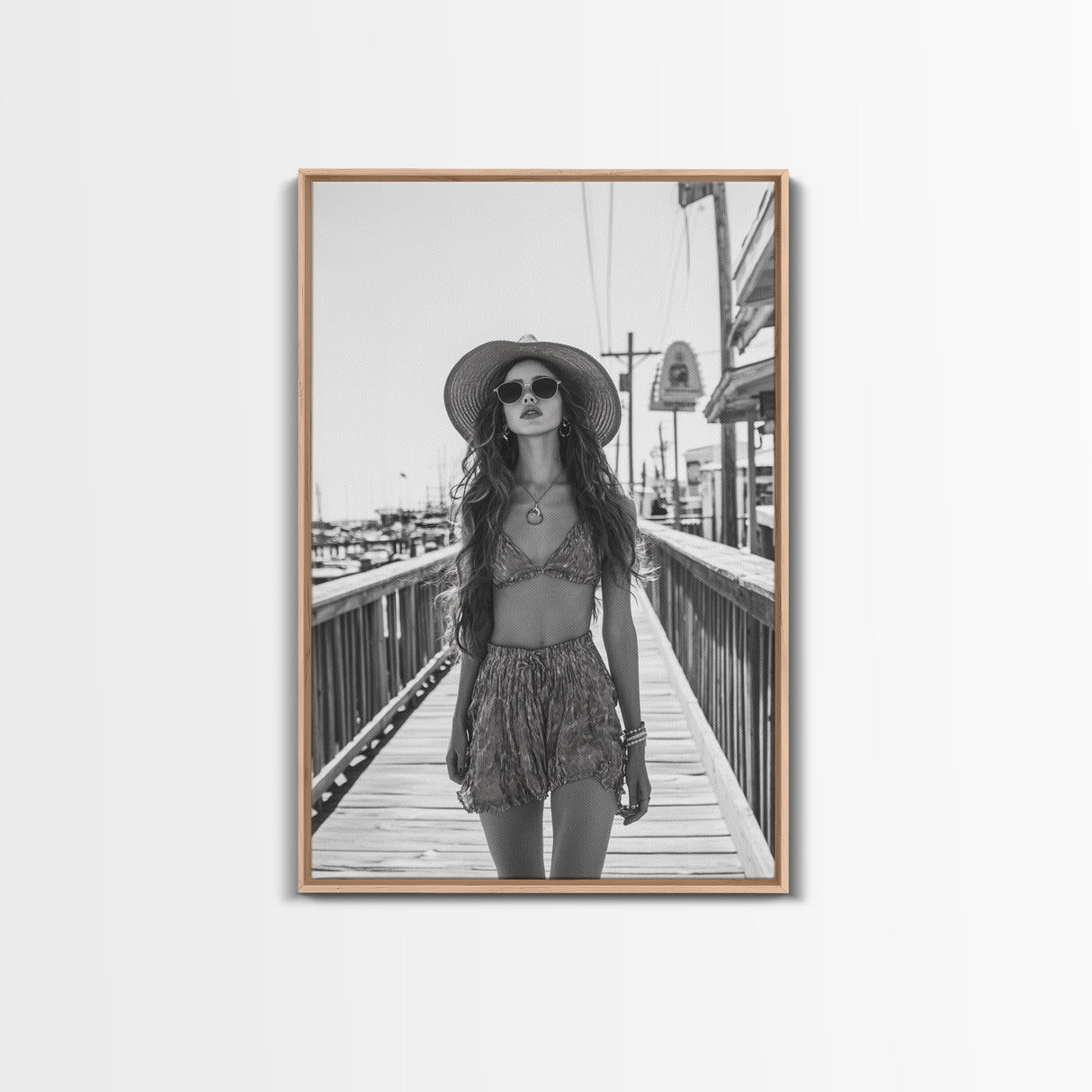 Pier Walk, Summer Fashion, Coastal Vibes, Chic Girl, Canvas Print, Fashion Wall Art, Modern Decor, Teen Room Artwork, Stylish Aesthetic