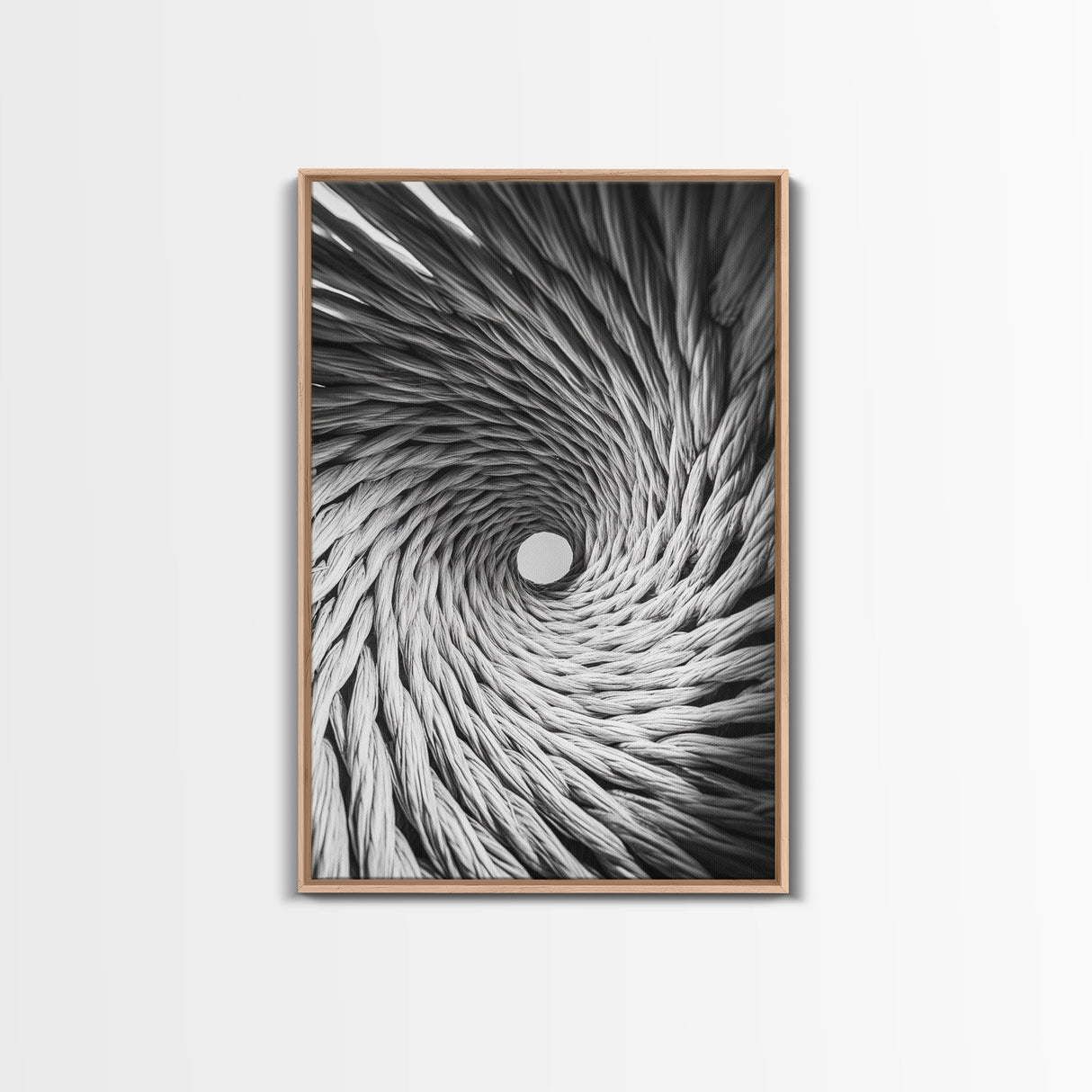 Twisted Rope Spiral, Abstract Fiber Art, Monochrome Texture, Modern Canvas Print, Minimalist Office or Contemporary Wall Decor
