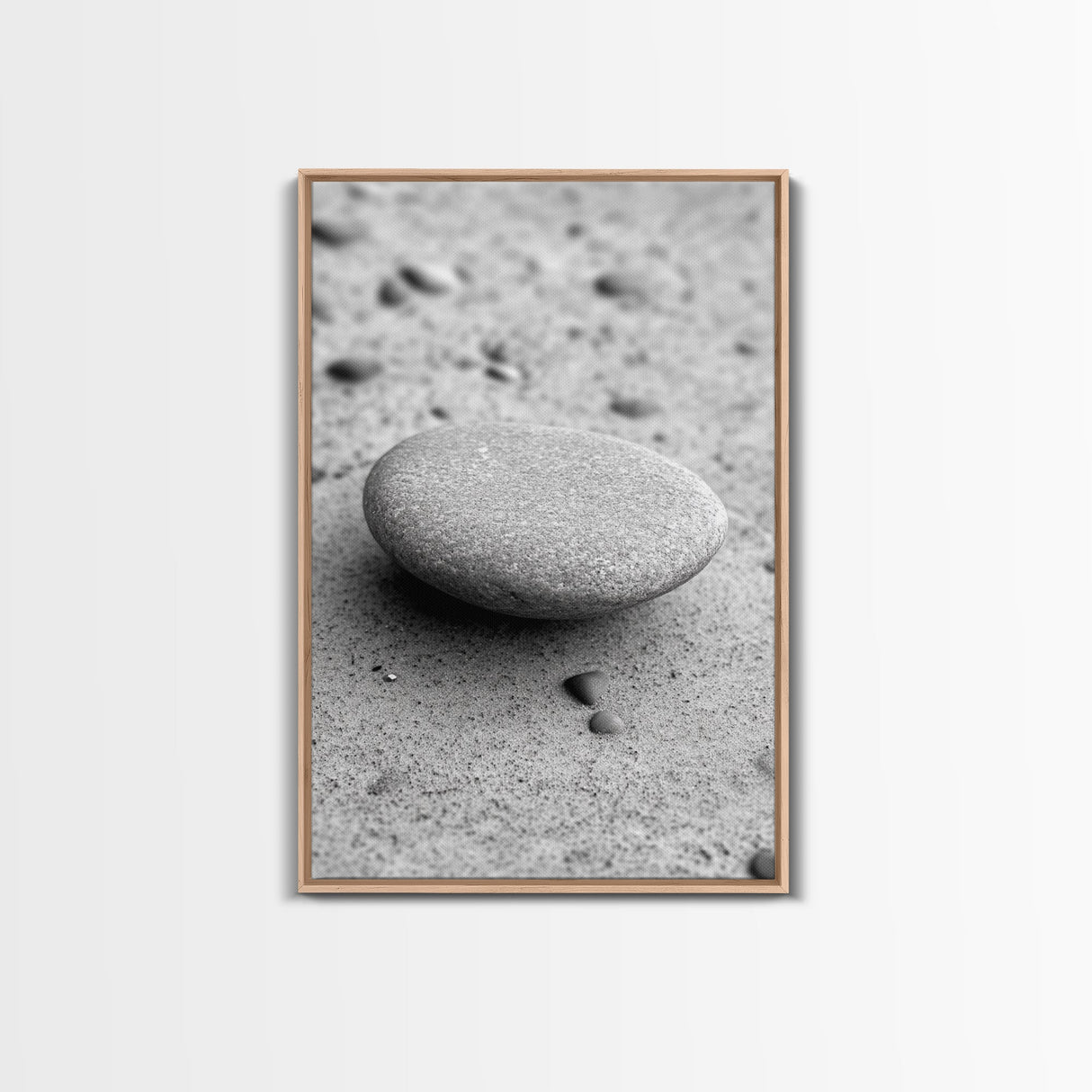 Smooth Beach Stone, Minimalist Sand Texture, Natural Balance, Canvas Print, Spa Room Wall Art, Calm Earthy Interior Style