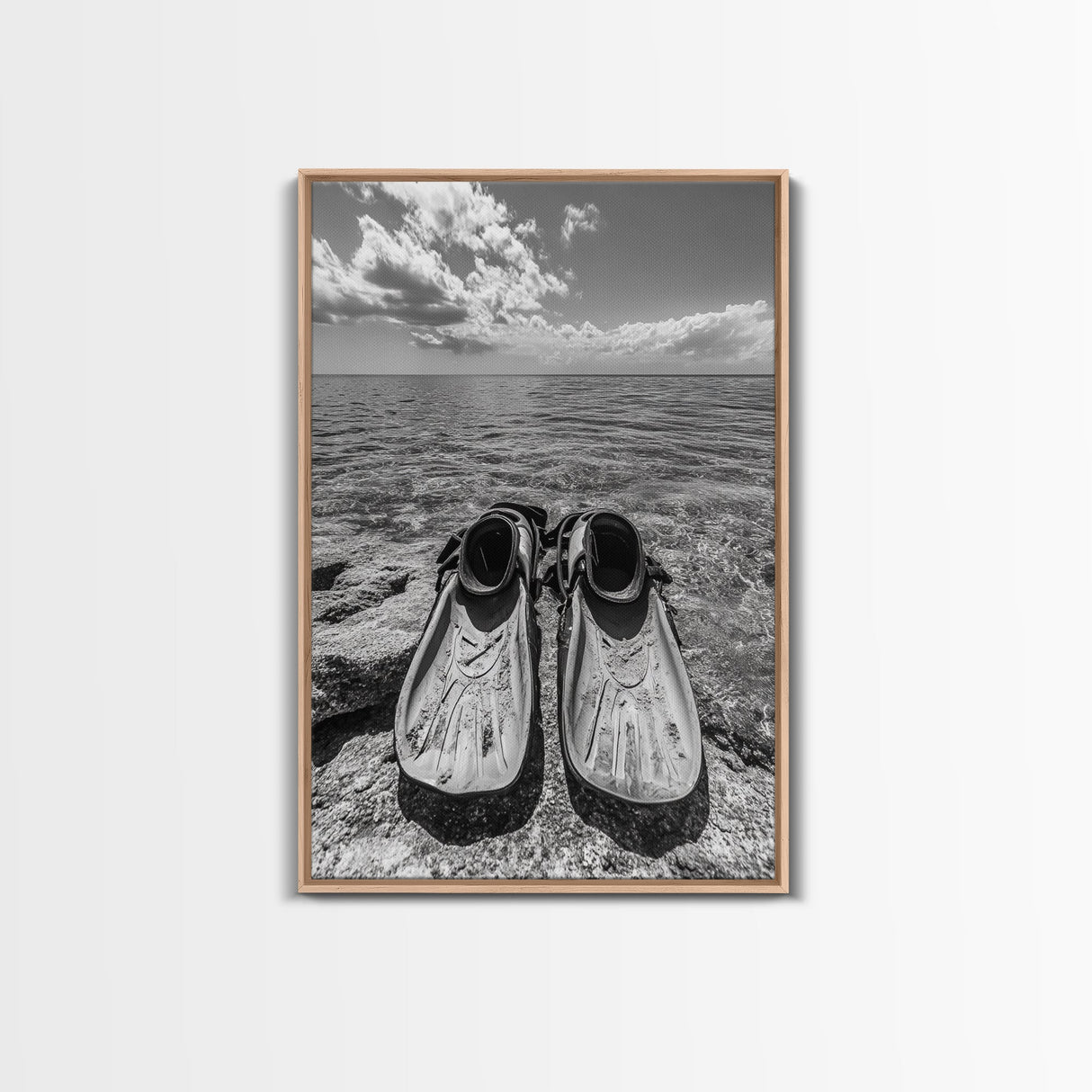 Ocean Fins, Coastal Escape, Underwater Adventure, Canvas Print, Beach Bathroom Wall Art, Nautical Photography, Black and White Decor