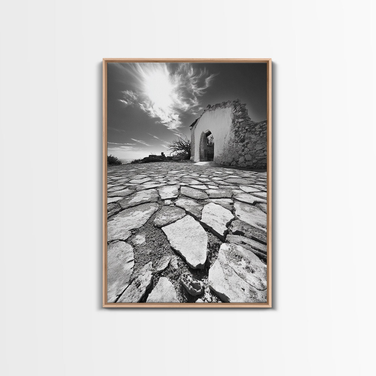 Desert Archway, Stone Ruins, Sunny Sky, Canvas Print, Rustic Travel Wall Art, Mediterranean Decor, Minimalist Earthy Aesthetic