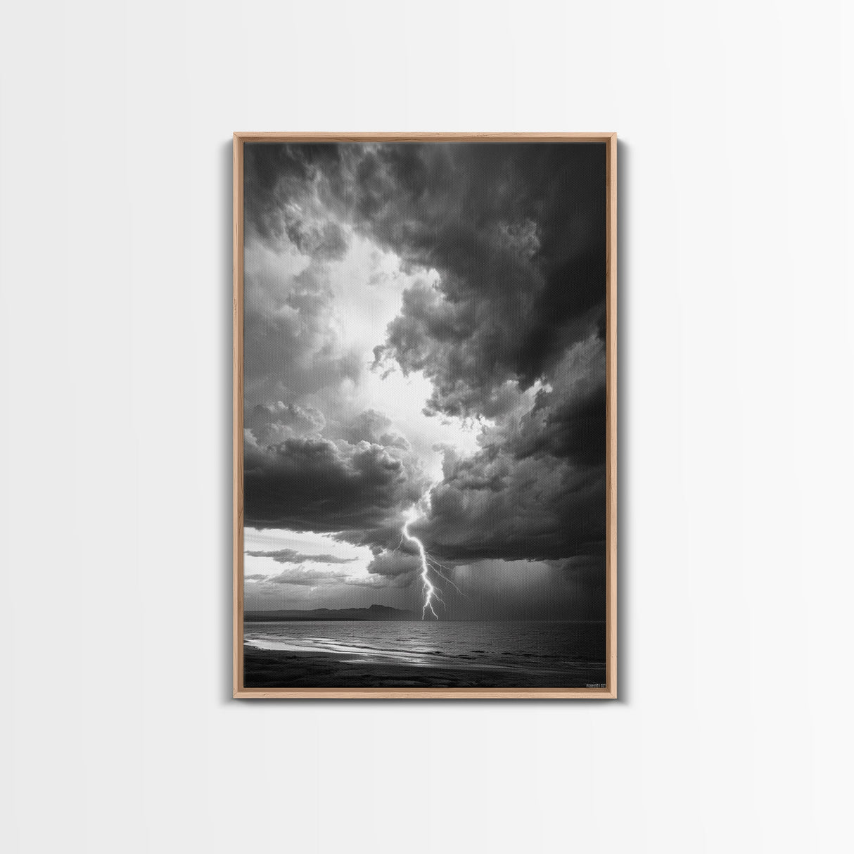 Lightning Strike Beach, Stormy Sky Photography, Dramatic Landscape, Office Wall Art, Nature Scene, Framed Canvas Print, Bold Wall Decor