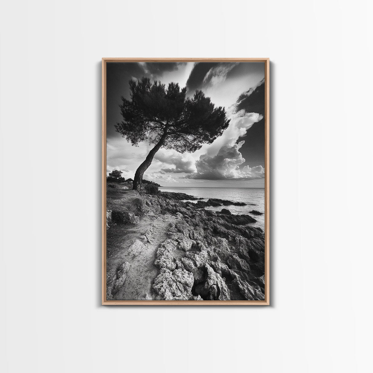 Wind Bent Tree, Coastal Cliff, Solitary Beauty, Canvas Print, Nature Photography Wall Art, Minimalist Earthy Decor, Moody Landscape